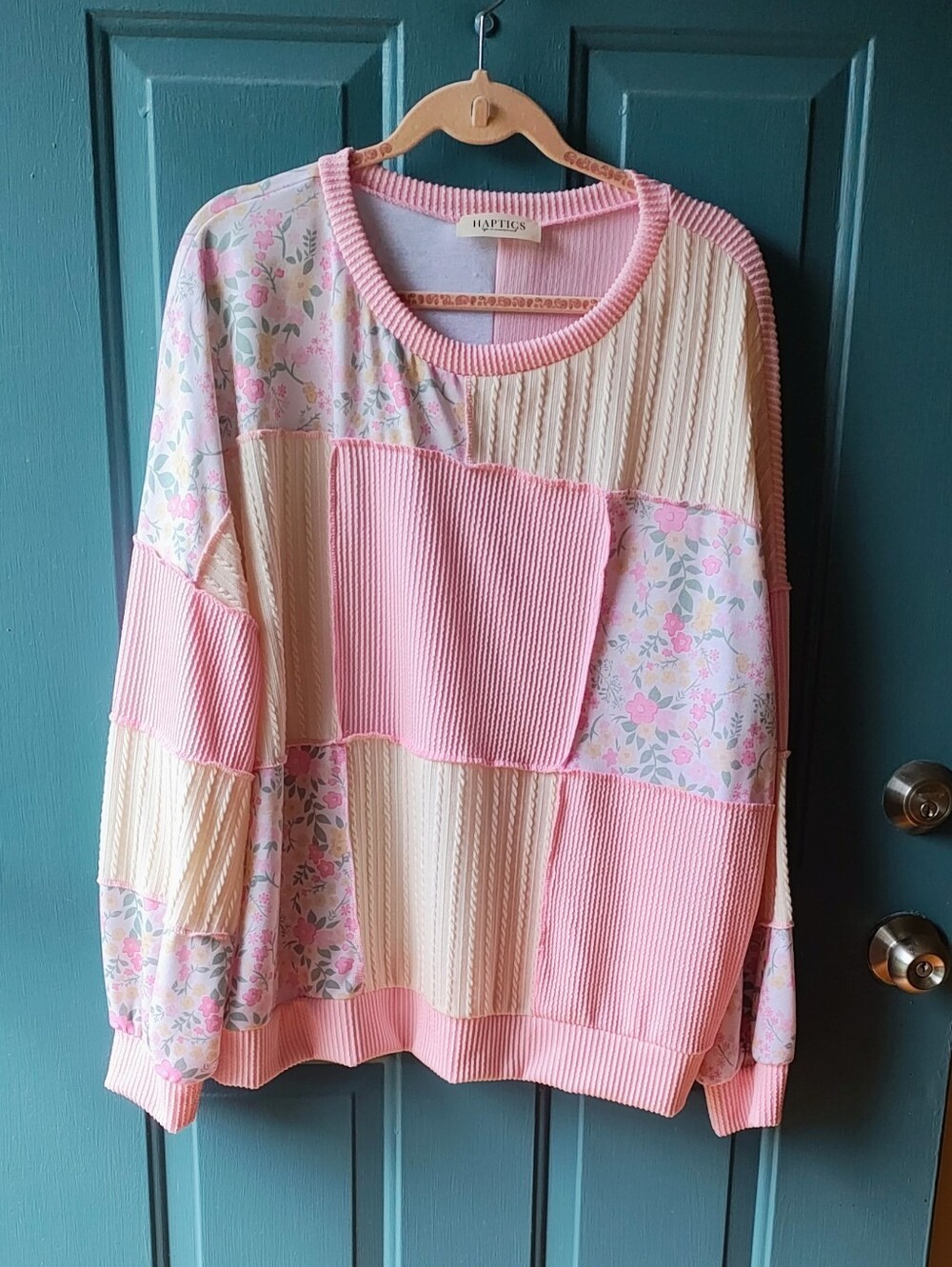 NWOT - Haptics Pink Floral Patchwork Lightweight Sweatshirt